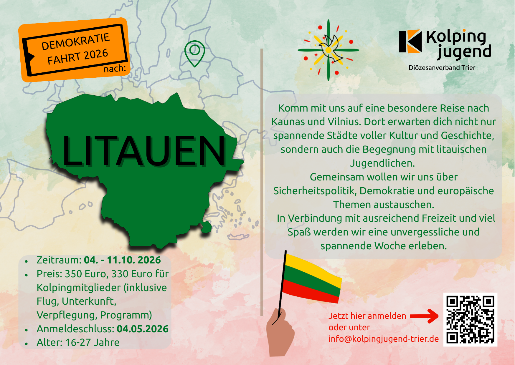 Eine Landkarte von Litauen mit der Beschreibung der Reise