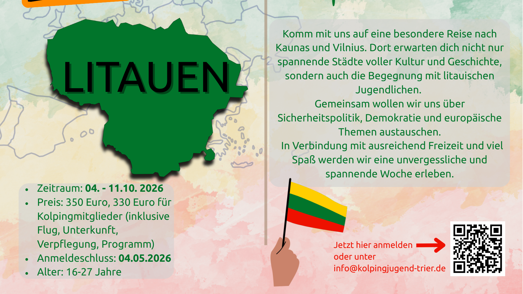 Eine Landkarte von Litauen mit der Beschreibung der Reise