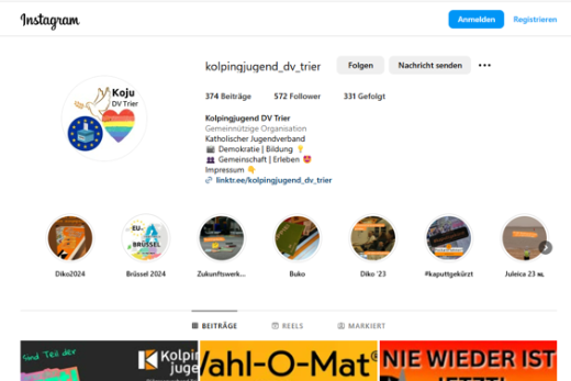 Screenshot Instagramm der Kolpingjugend Seite